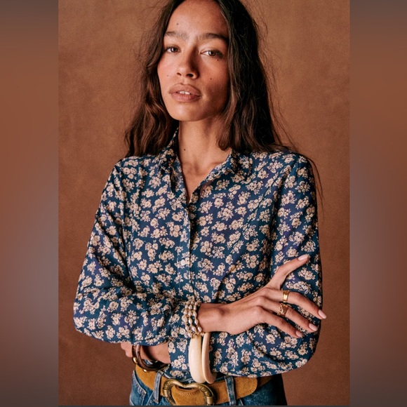 NWOT Sézane Pierro Shirt in Cara Print - Size 8 (FR Size 40) - Picture 3 of 7